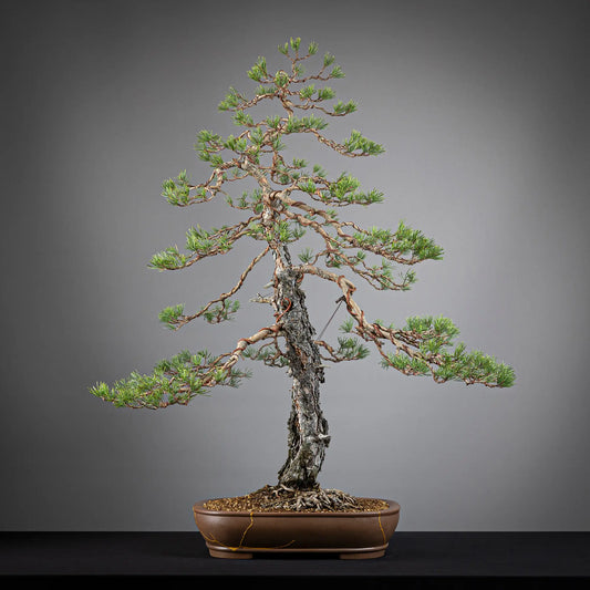 Frente de bonsai yamadori de pinus sylvestris de estilo moyogi y tamaño dai